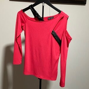 No Boundaries Bright Pink Cold Shoulder Long Sleeve Top